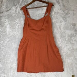 Abercrombie & Fitch Dress Rust Orange Smocked Back Pinafore Dress Mini Pockets L